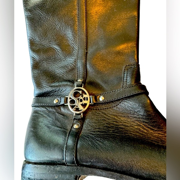 Nice COACH High End Mulan Extended Calf Black Leather Women’s 7B Boots MINTY - Picture 2 of 10